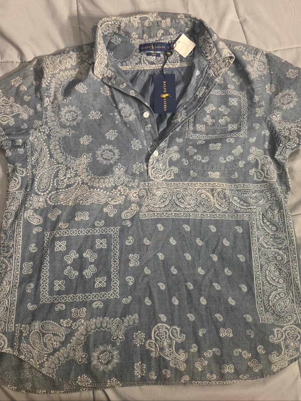 Rare Ralph Lauren Blue Bandana Print/ Indigo Short Sleeve Polo - NWT